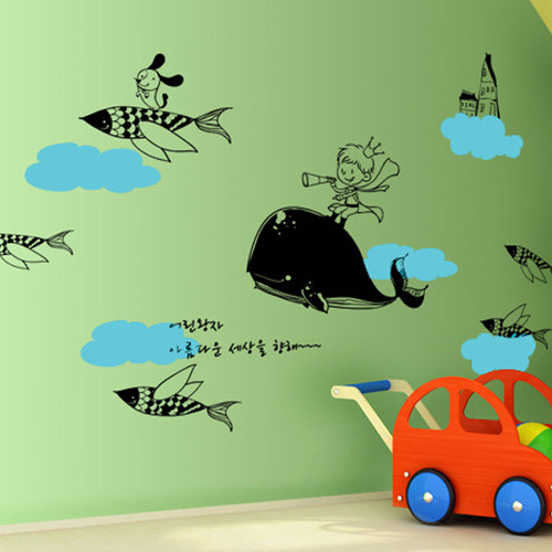 나무자전거 그래픽스티커 [GG]ik176-어린왕자의 환상여행/그래픽스티커/일러스트/왕자/고래/구름/여행/물고기/비닐/아이방꾸미기/어린이집꾸미기/어린왕자, 나무자전거